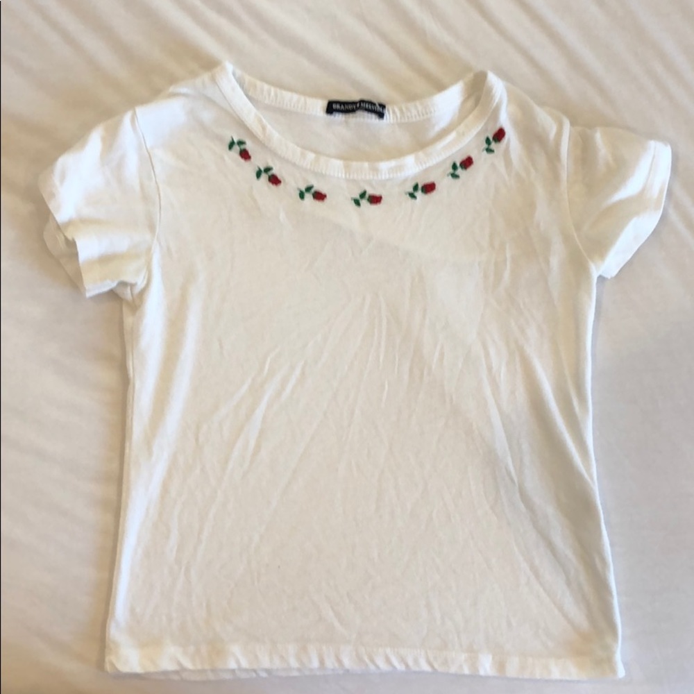Rose stitched White Tee ~ Brandy Melville
